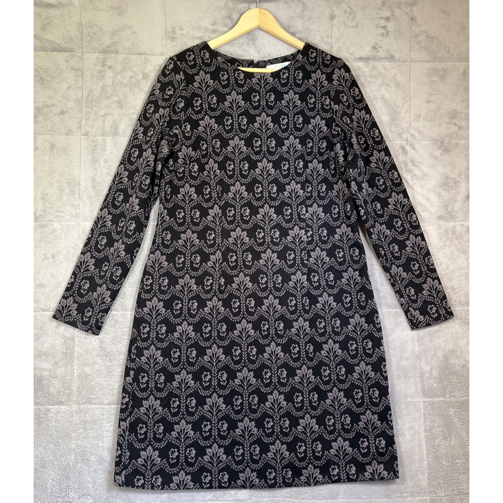 Boden Dress Women’s 12R Guinevere Dark Floral Jacquard Shift Long Sleeve Gothic